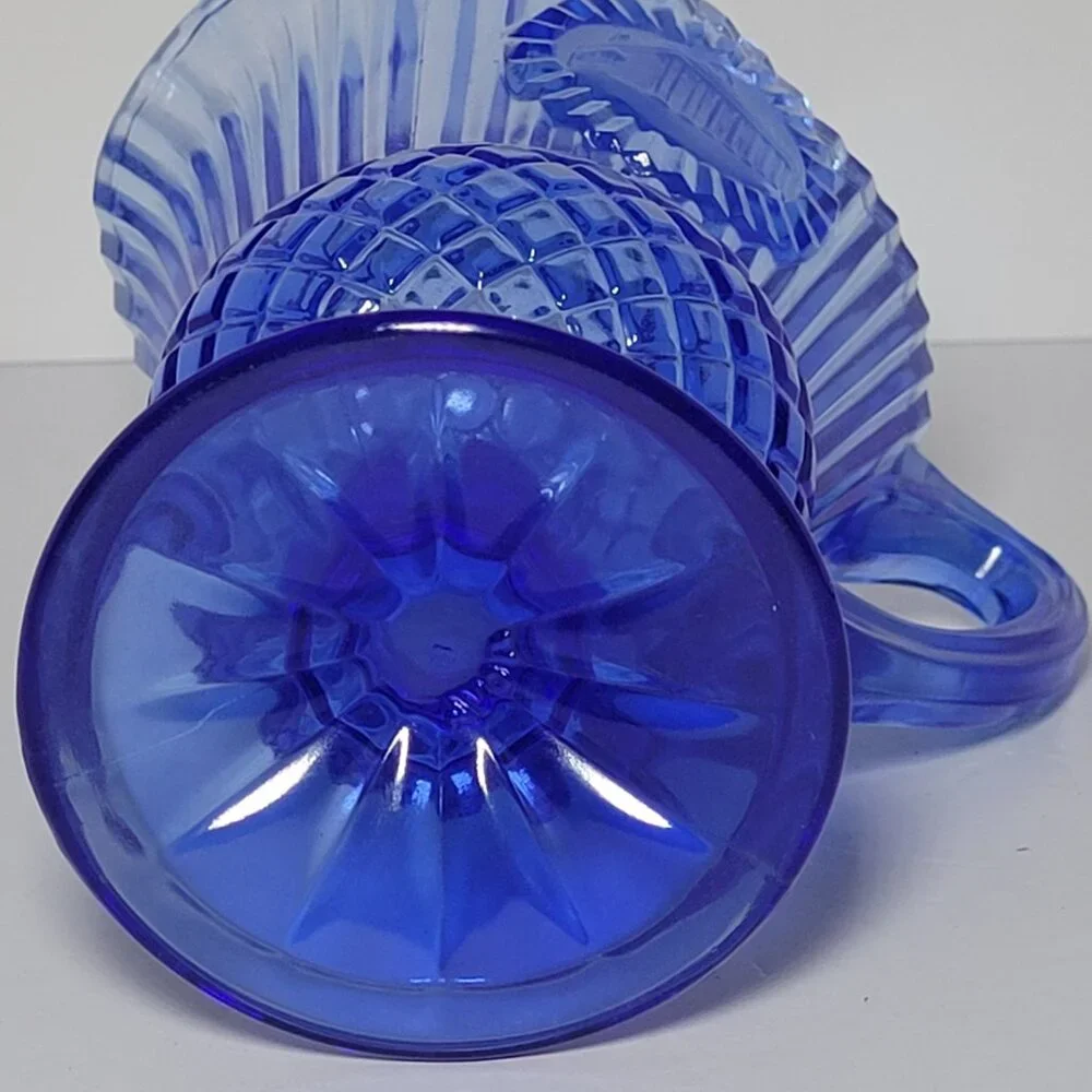 Vintage Avon Fostoria Glass Ribbed Cobalt Blue Mt. Vernon Creamer Sauce Pitcher